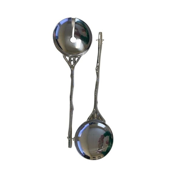Split P Silver Tree Branch Texture Serving Spoons - Set of 2 - Picture 2 of 2